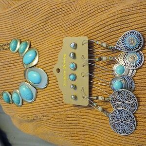Bundle of six fashion earrings Silverstone turquoise color